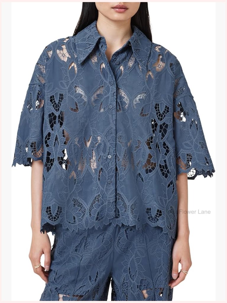 Long Sleeve Floral Blouse Button Down Shirt